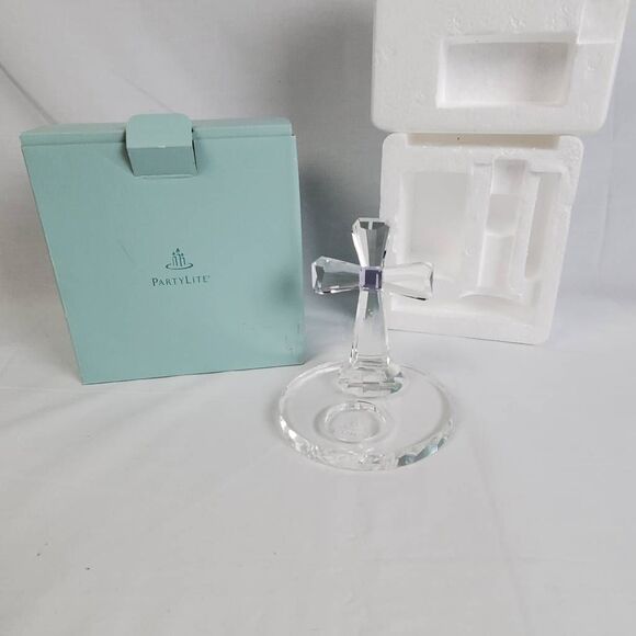 PartyLite Sparkle Lite Crystal Cross Tealight Holder P9691 w/ Box & Foam Insert, - Picture 1 of 6